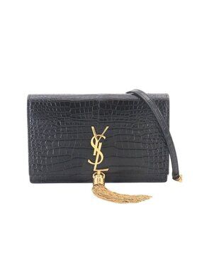 Saint Laurent Kate Chain Wallet Bifold Croco Shoulder Bag